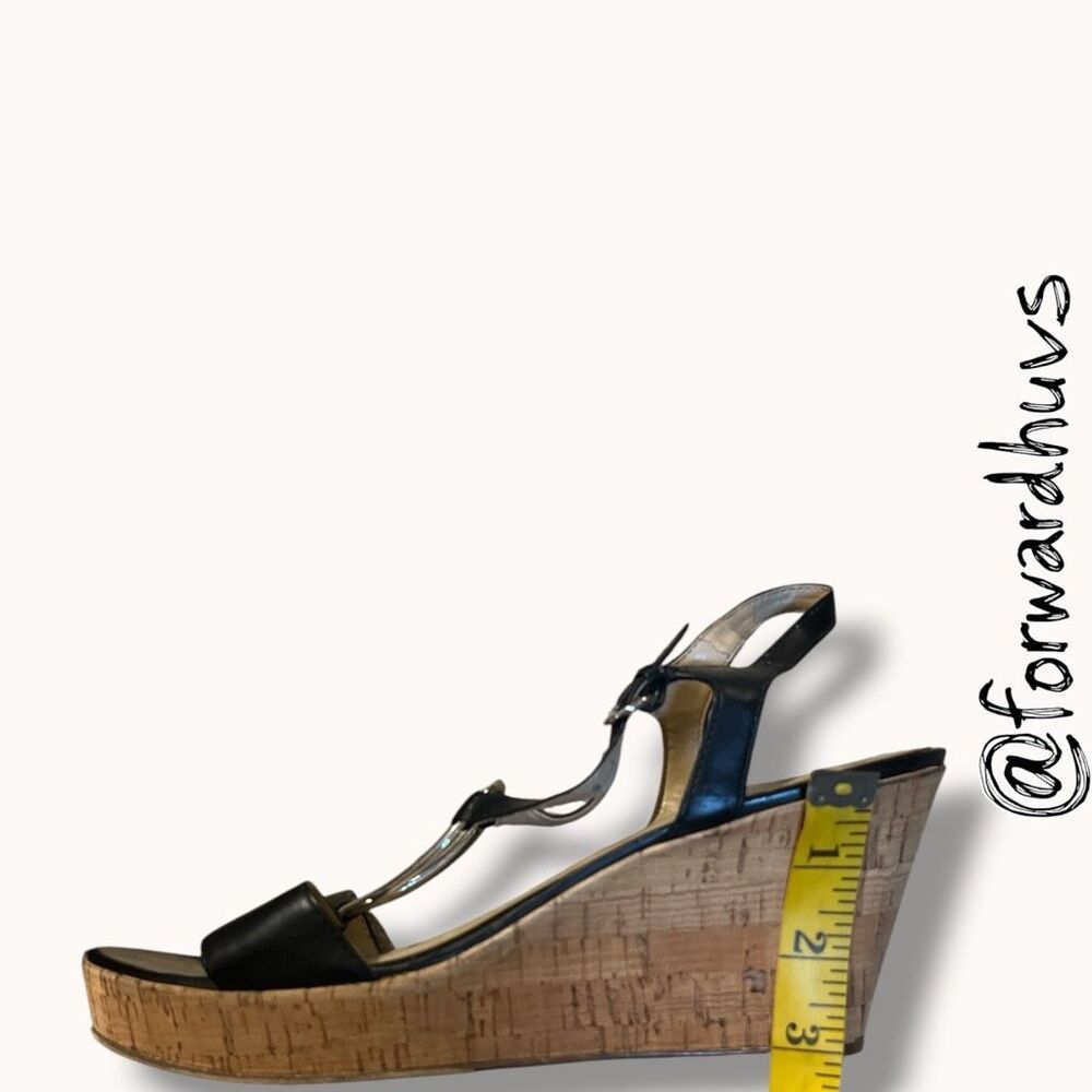 Unisa Black Cork Wedge Slingback Sandals Silver Hardware Women’s Size - Picture 5 of 8